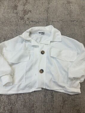 BUCKETLIST White Textured Cropped Jean Jacket for Kids